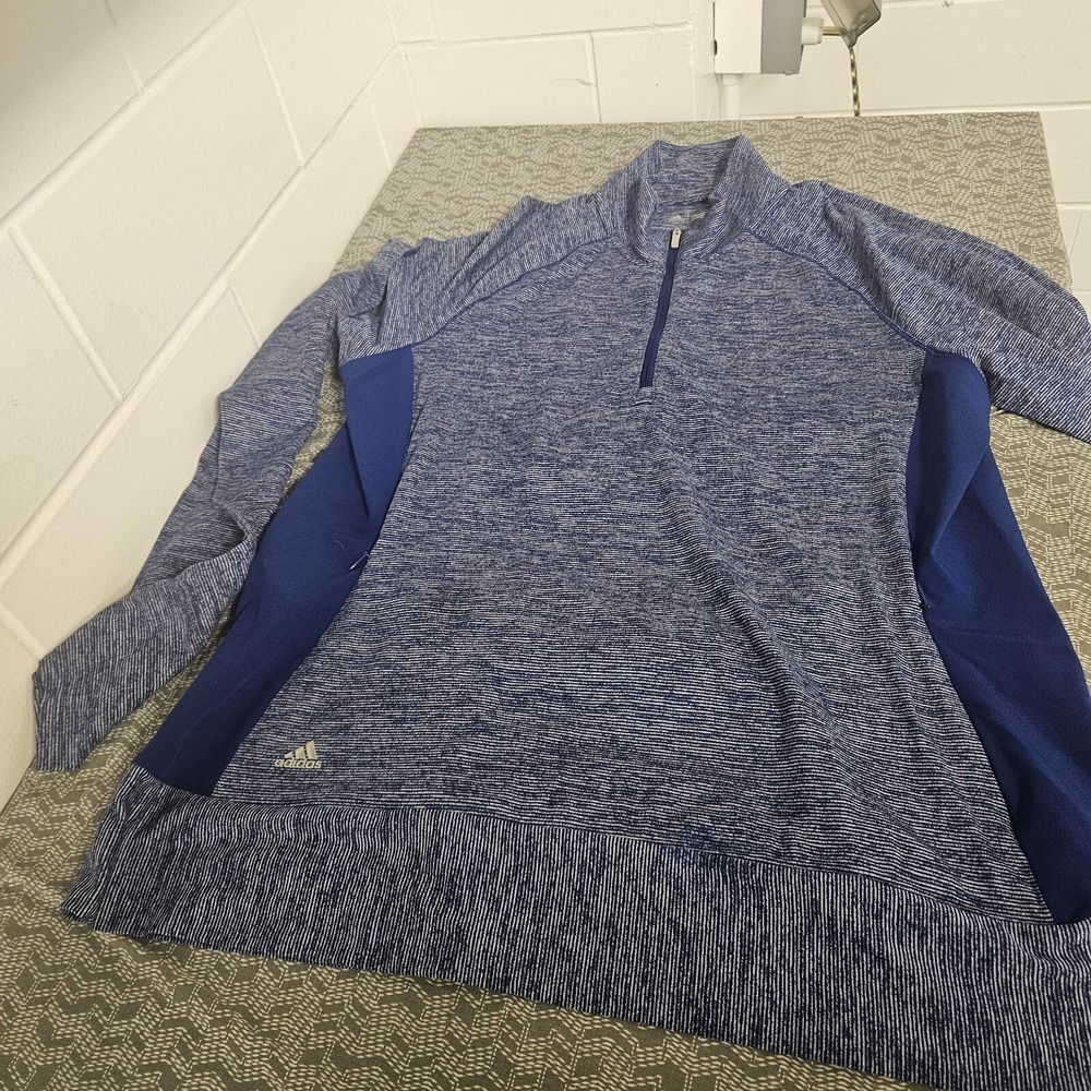 Adidas Shirt Womens Large Quarter Zip Blue‎ Long Sleeve Stretch Gym Runner
